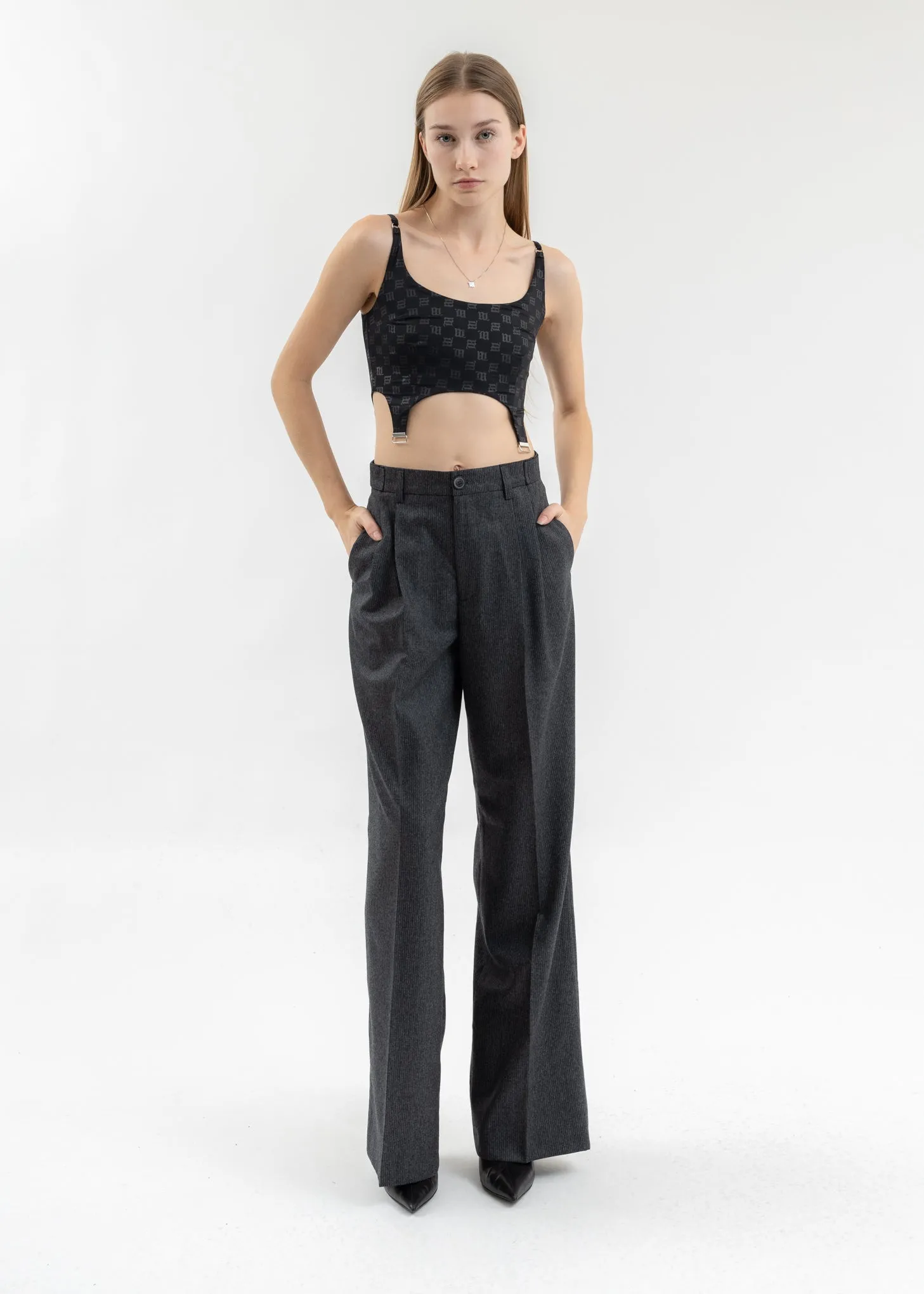GREY RELAXED TAILORING TROUSERS PINSTRIPE