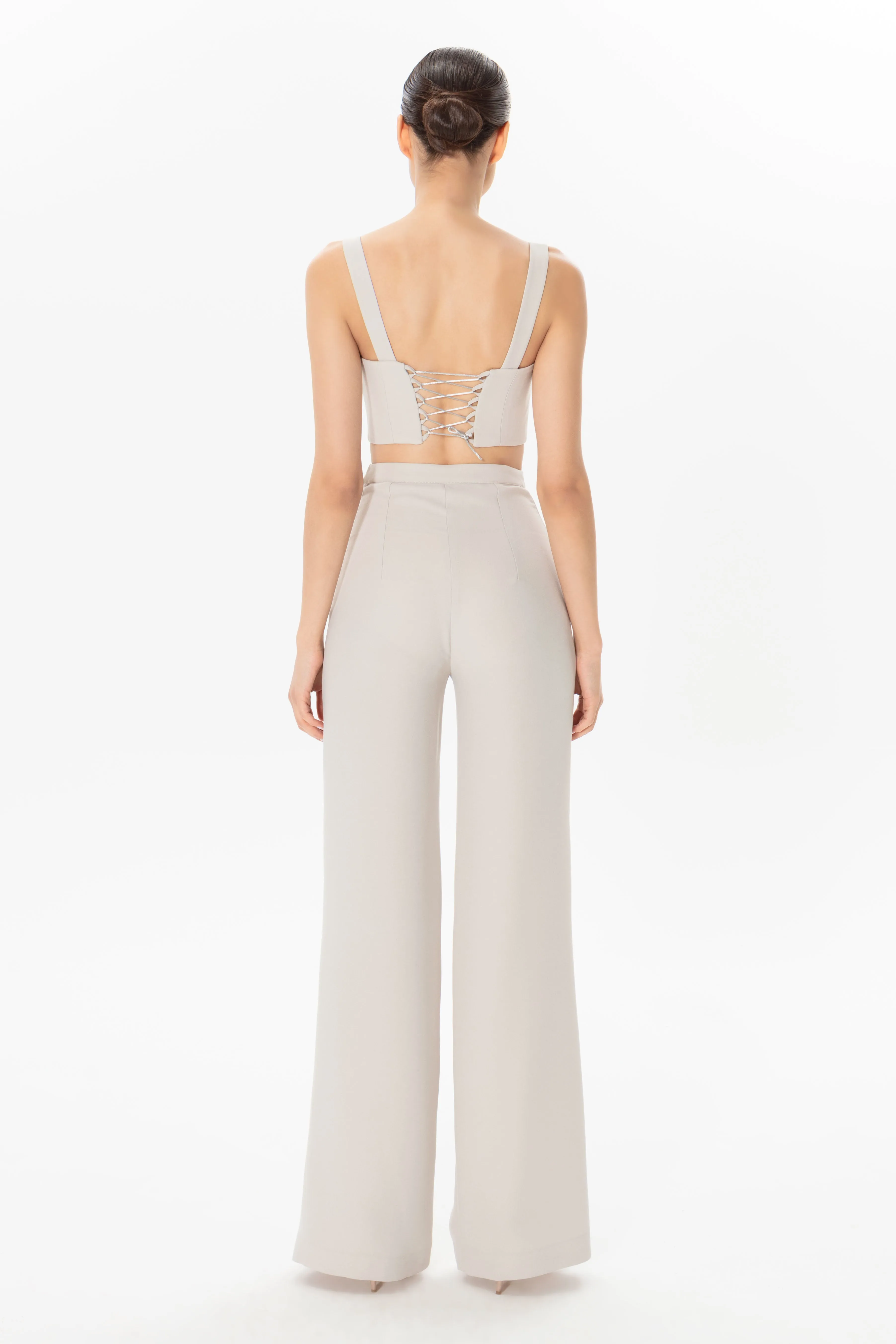 High Waist Flat Trousers With Thin Belt
