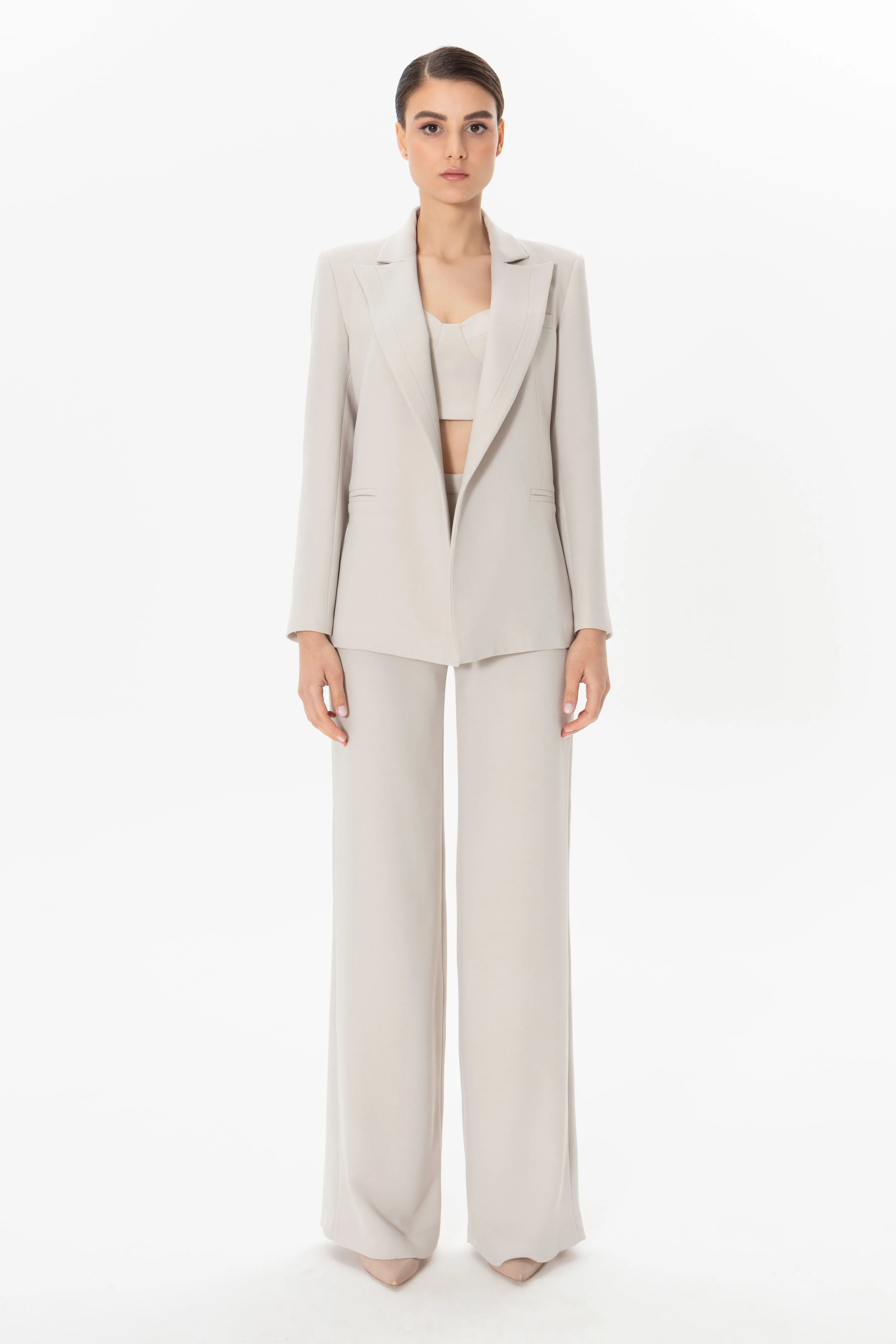 High Waist Flat Trousers With Thin Belt