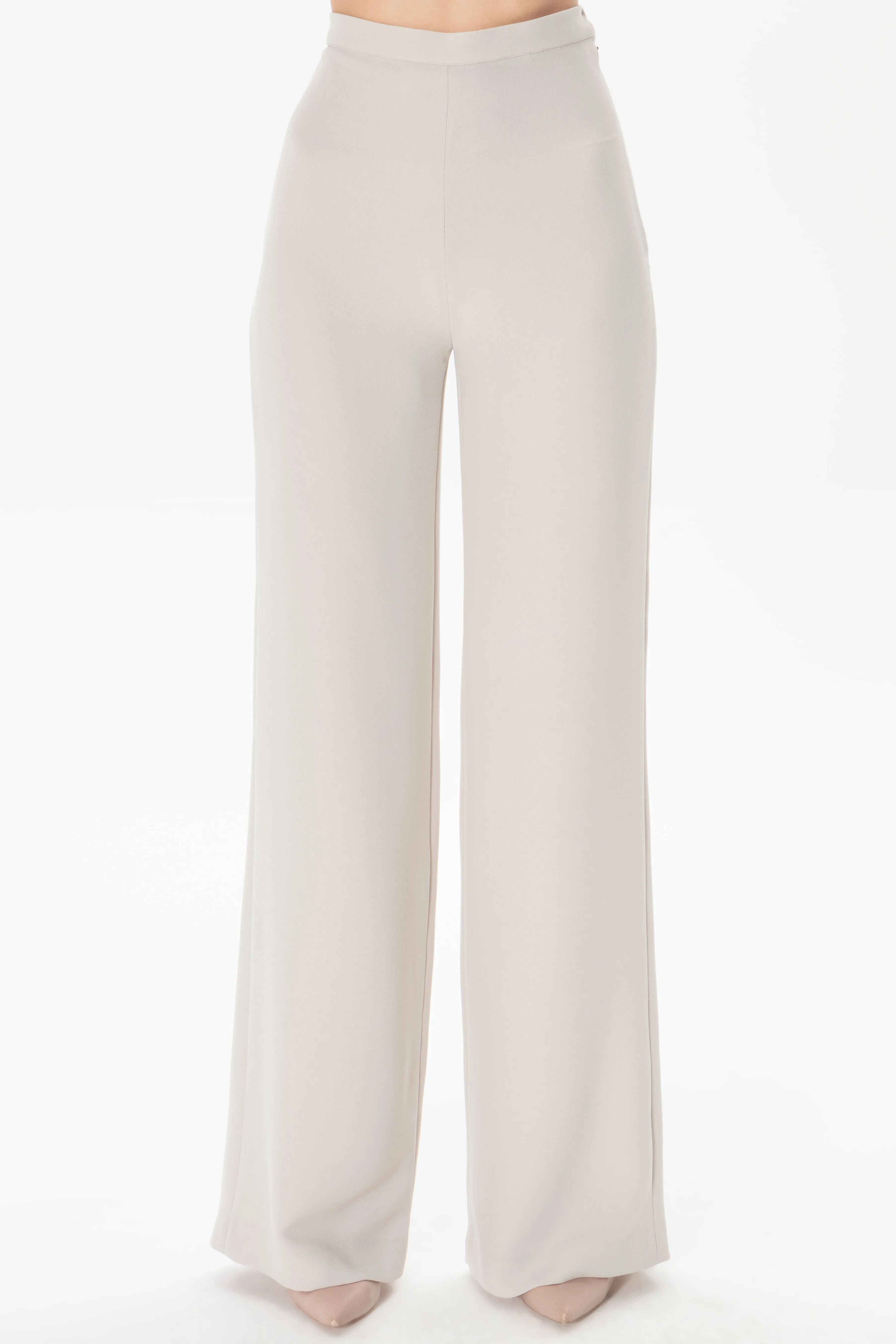 High Waist Flat Trousers With Thin Belt