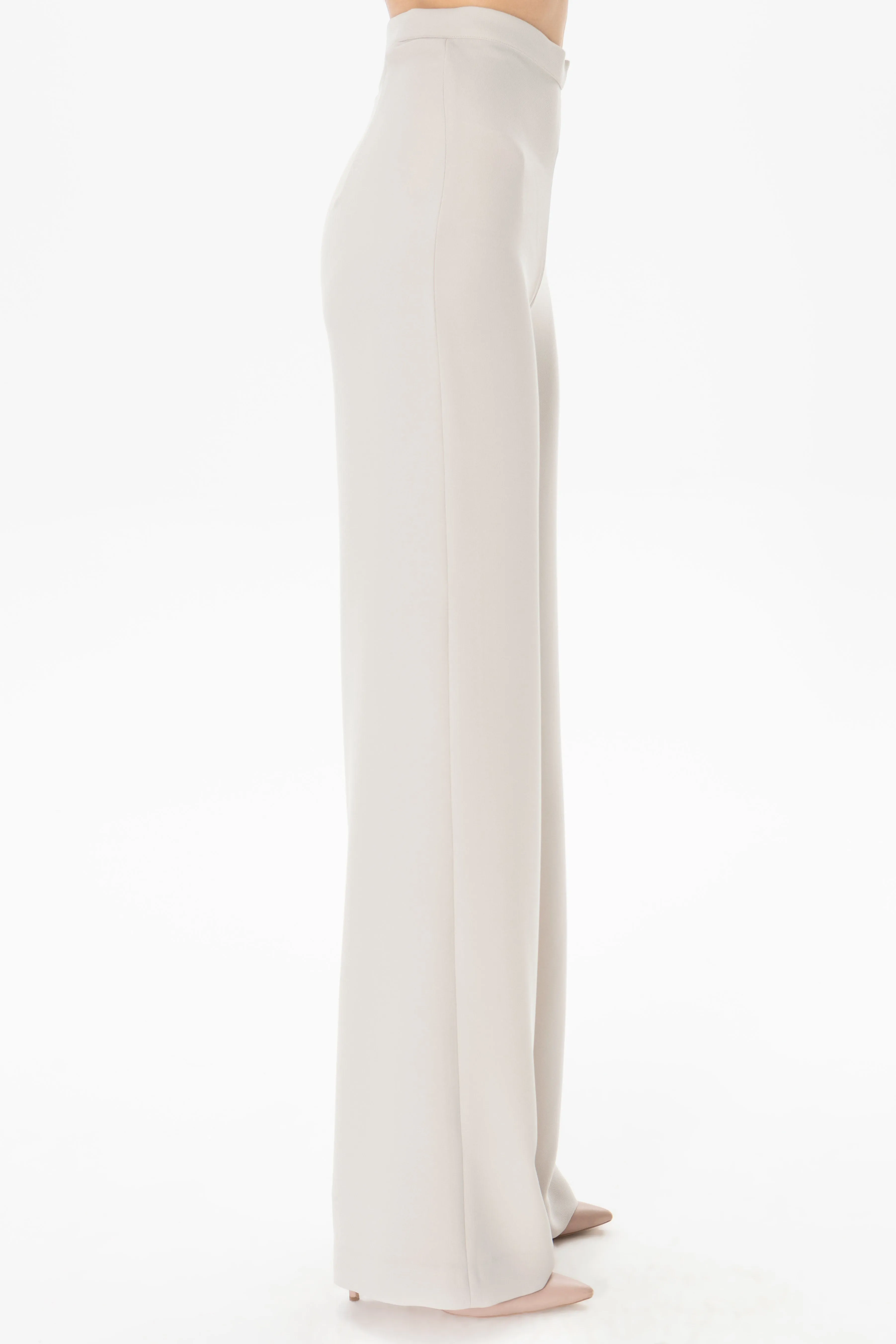 High Waist Flat Trousers With Thin Belt