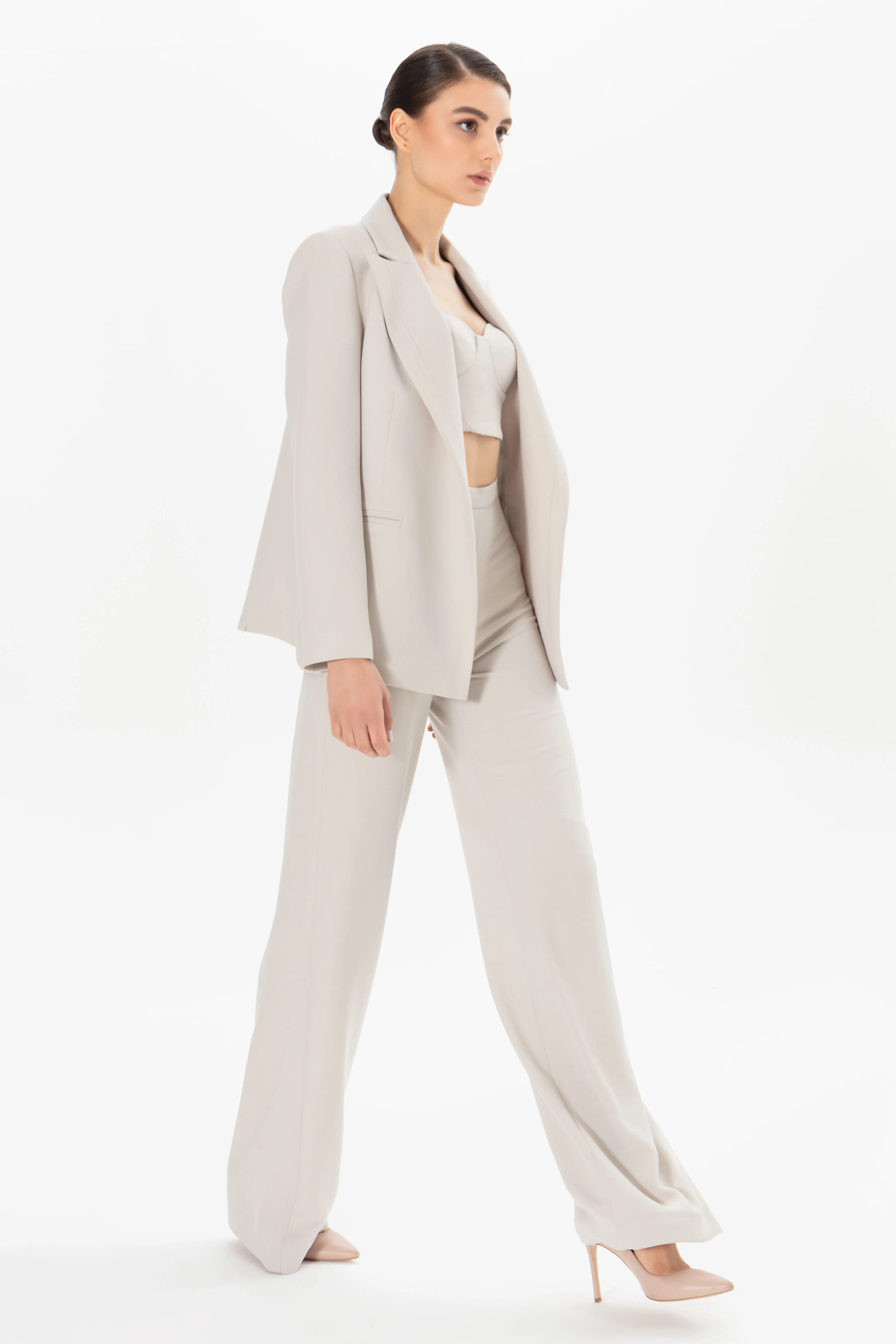 High Waist Flat Trousers With Thin Belt