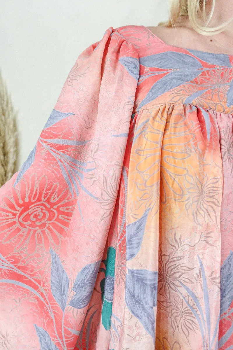 Honey Top - Vintage Indian Sari - Peachy Pink Floral (S/M)