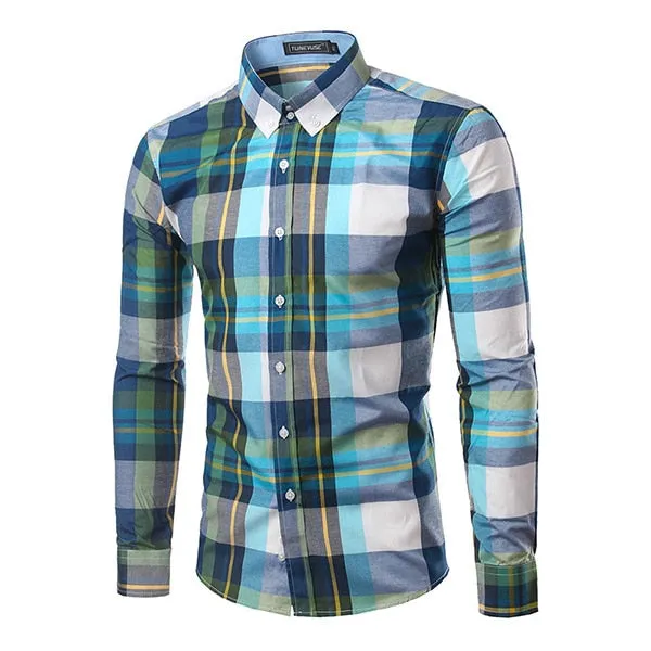 Jesse Men Plaid Long Sleeve Slim Fit Shirt