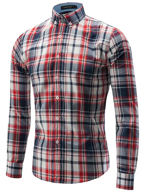 Jesse Men Plaid Long Sleeve Slim Fit Shirt
