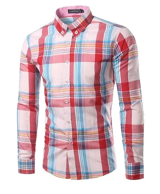 Jesse Men Plaid Long Sleeve Slim Fit Shirt