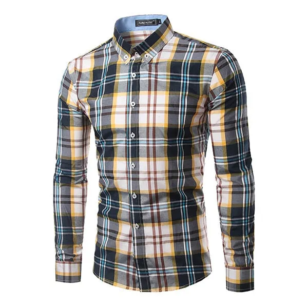 Jesse Men Plaid Long Sleeve Slim Fit Shirt