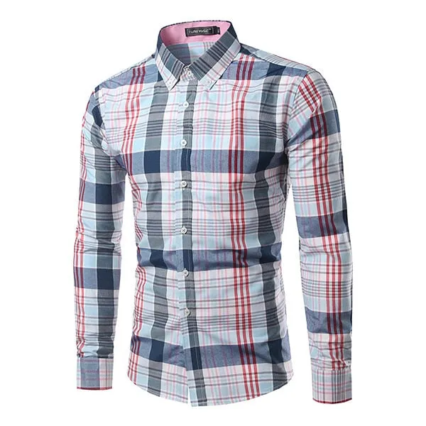Jesse Men Plaid Long Sleeve Slim Fit Shirt