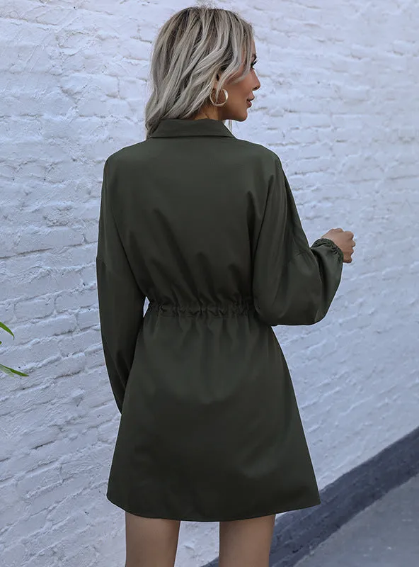 Lapel Casual Solid Color Cardigan Shirt Dress