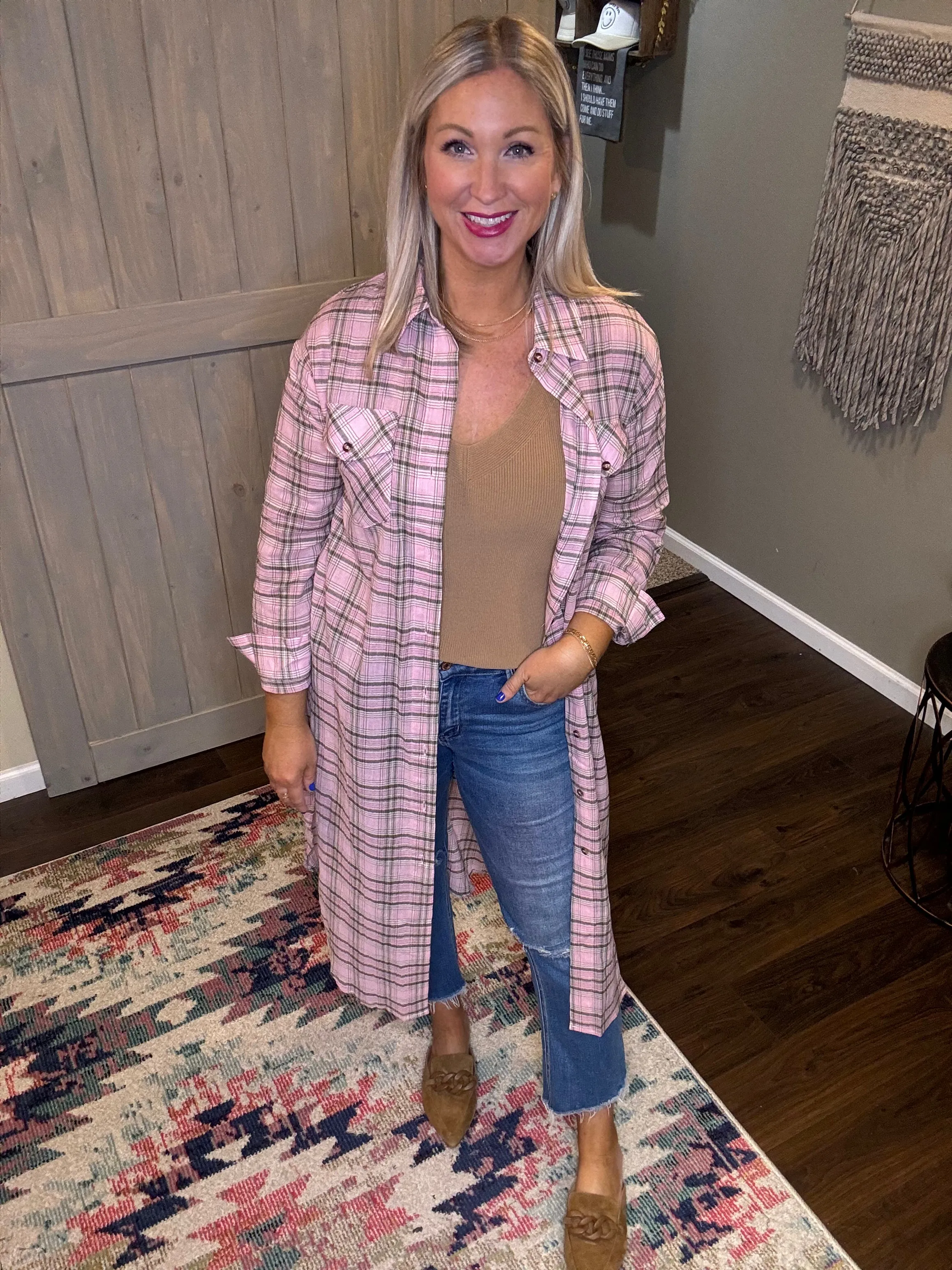 Lightweight Plaid Duster