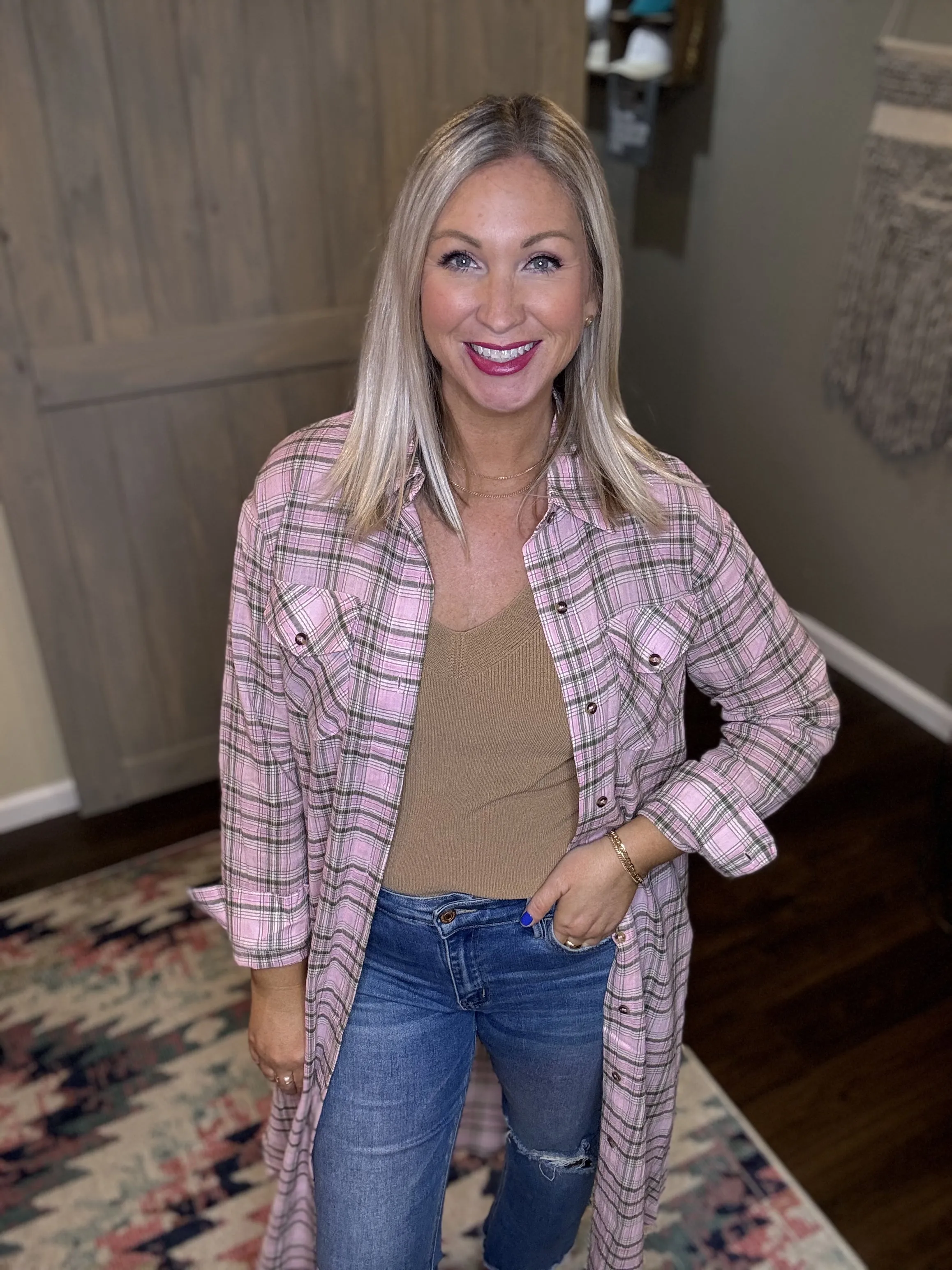 Lightweight Plaid Duster