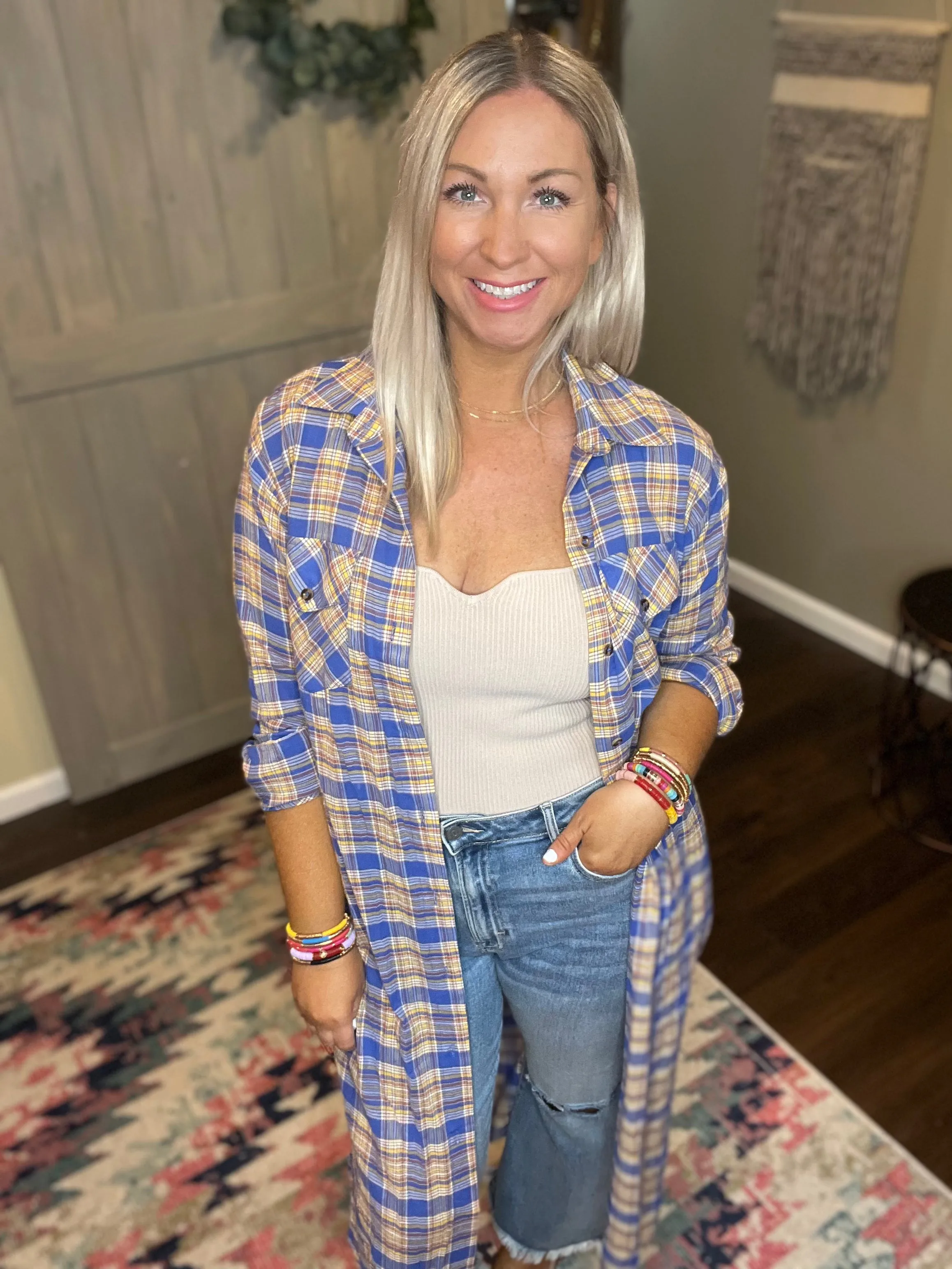 Lightweight Plaid Duster