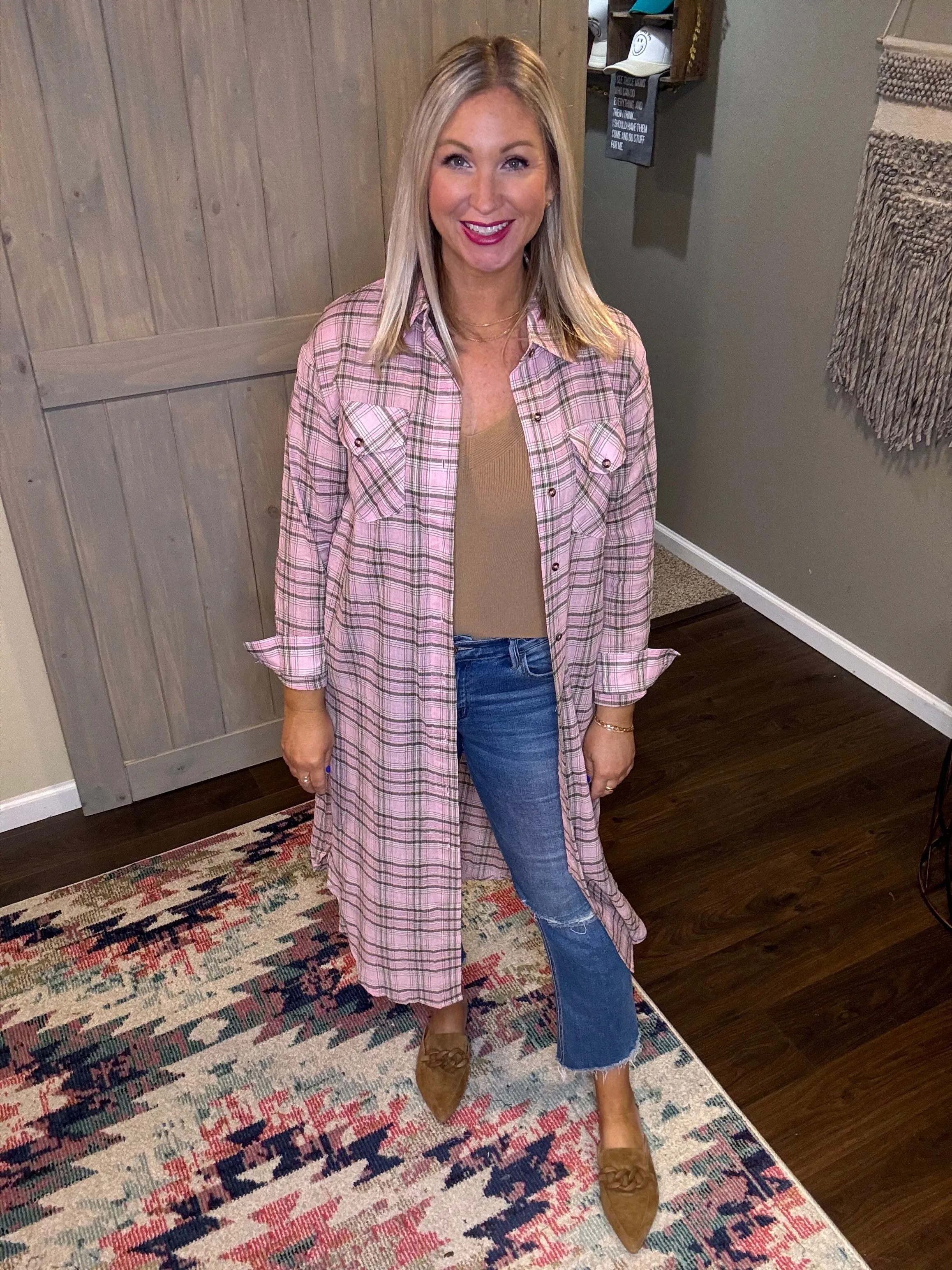 Lightweight Plaid Duster
