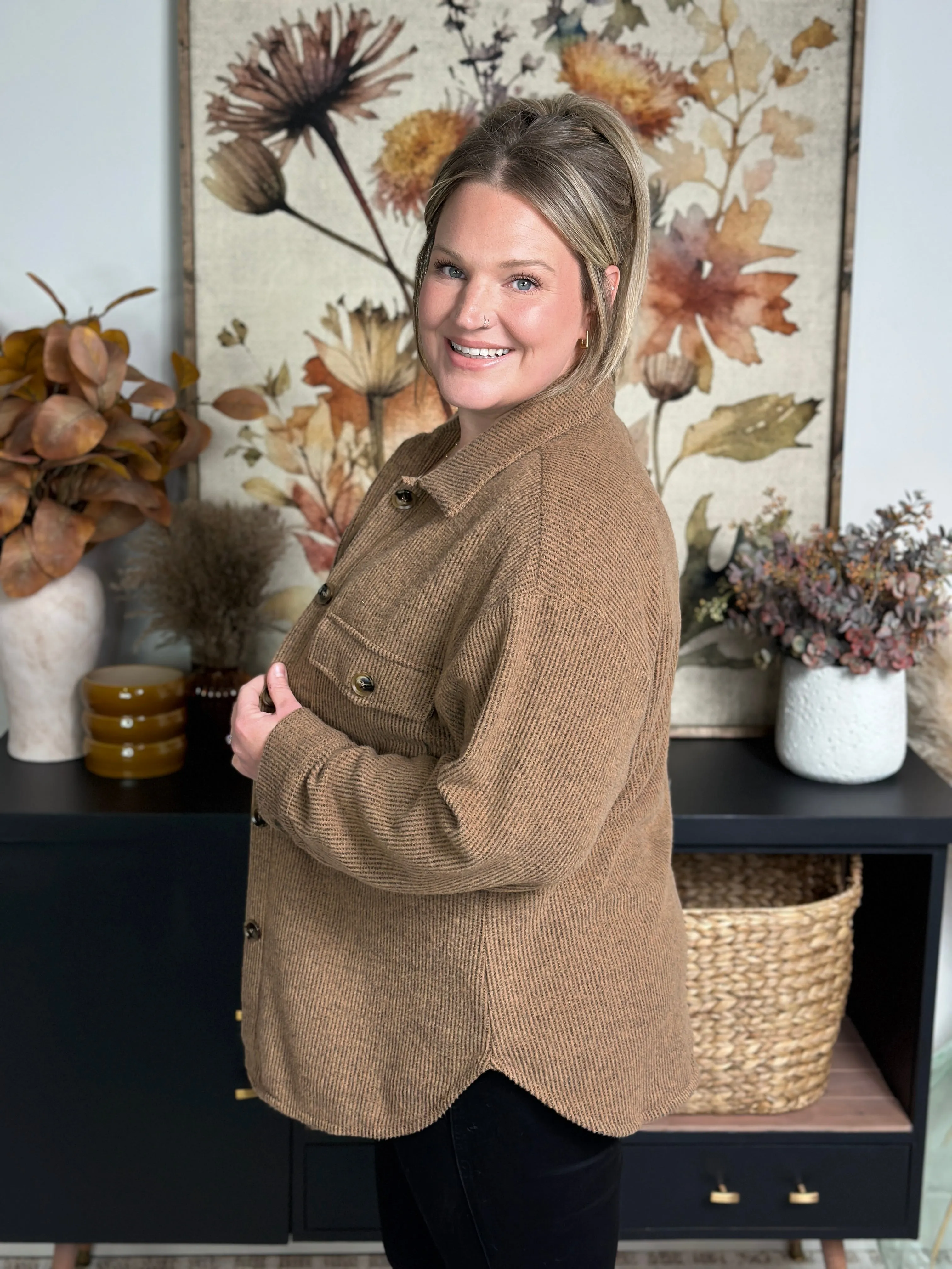 Lightweight Textured Shacket - Camel - (Small - 3X)