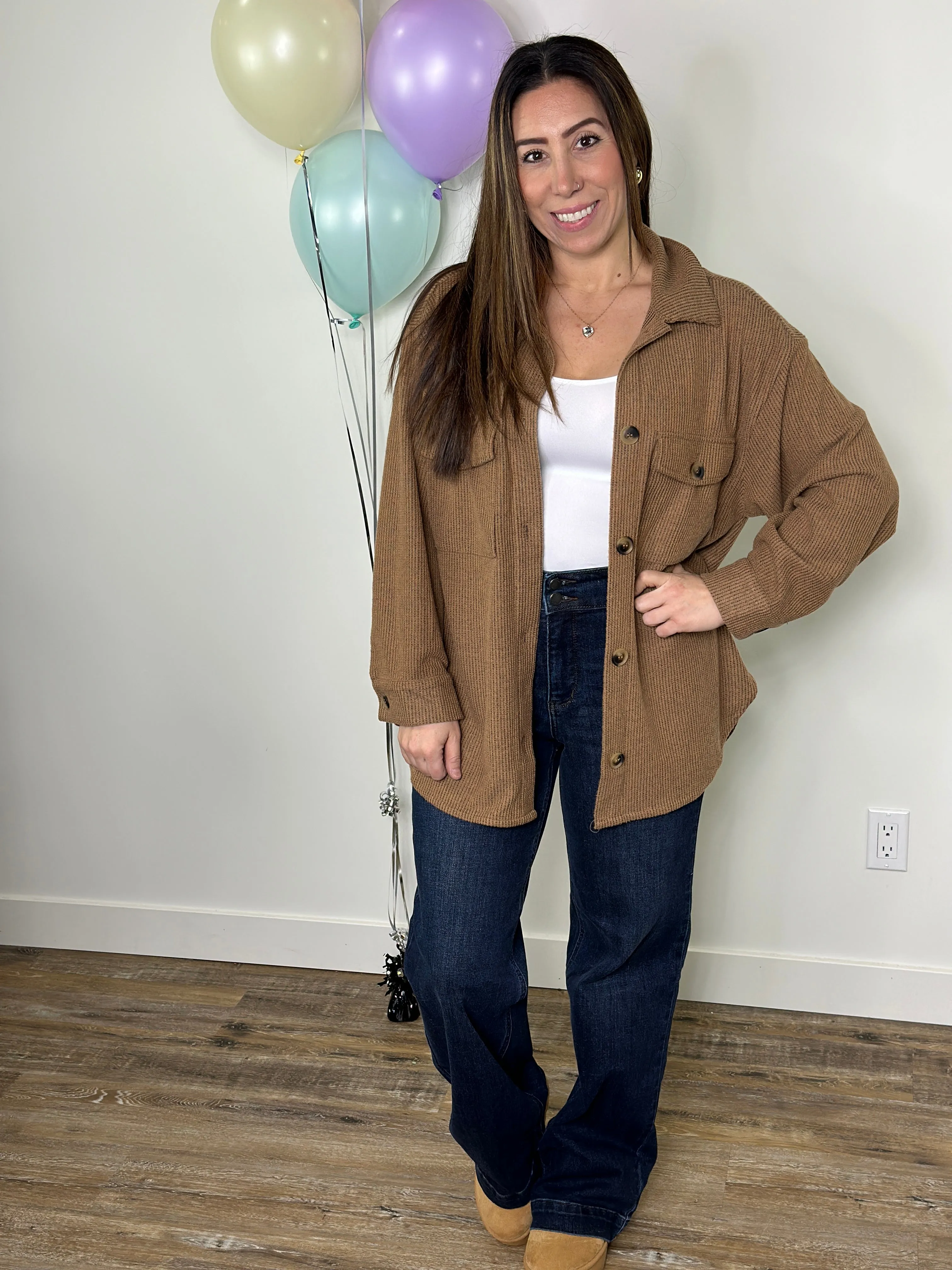 Lightweight Textured Shacket - Camel - (Small - 3X)
