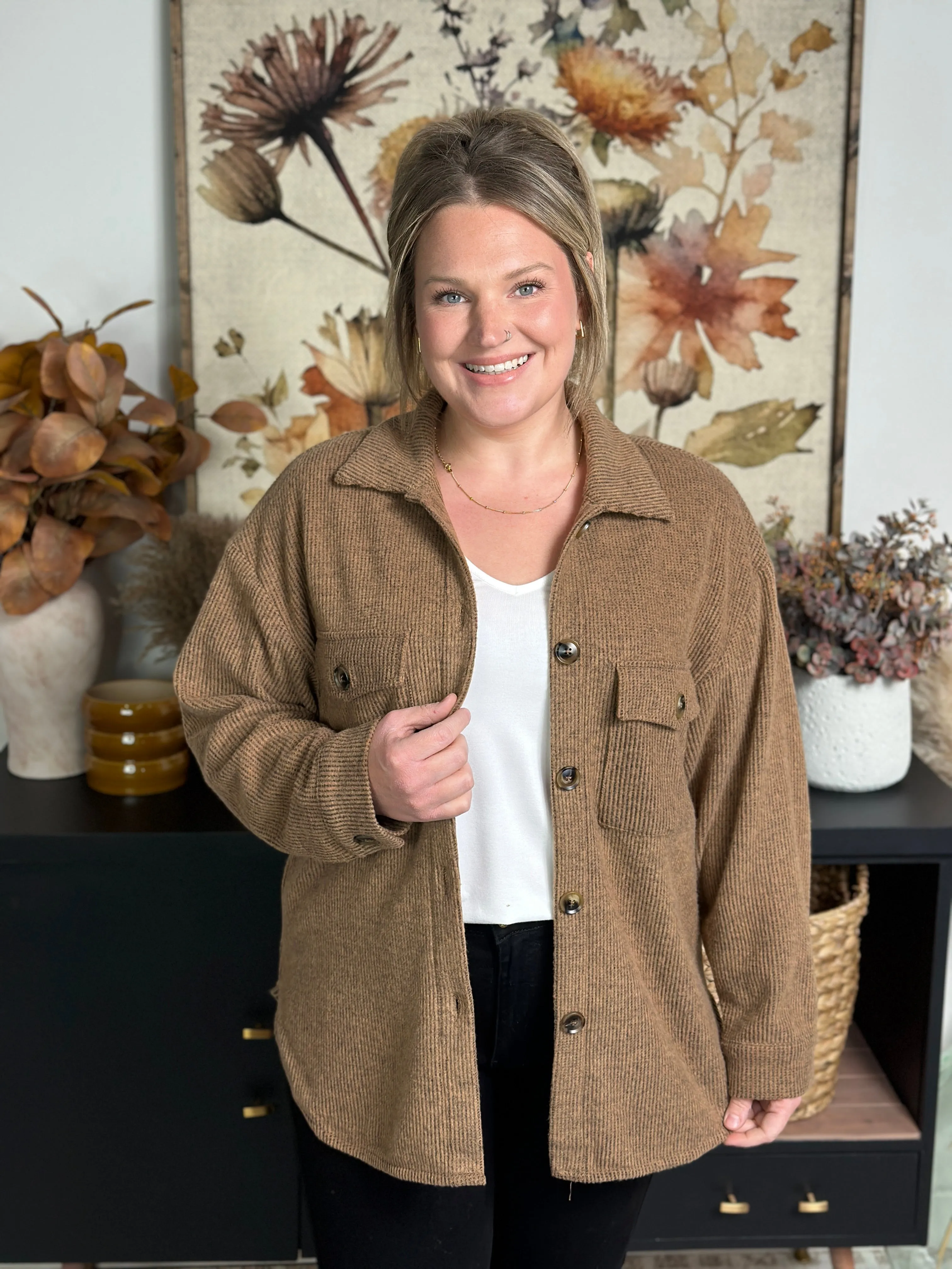 Lightweight Textured Shacket - Camel - (Small - 3X)
