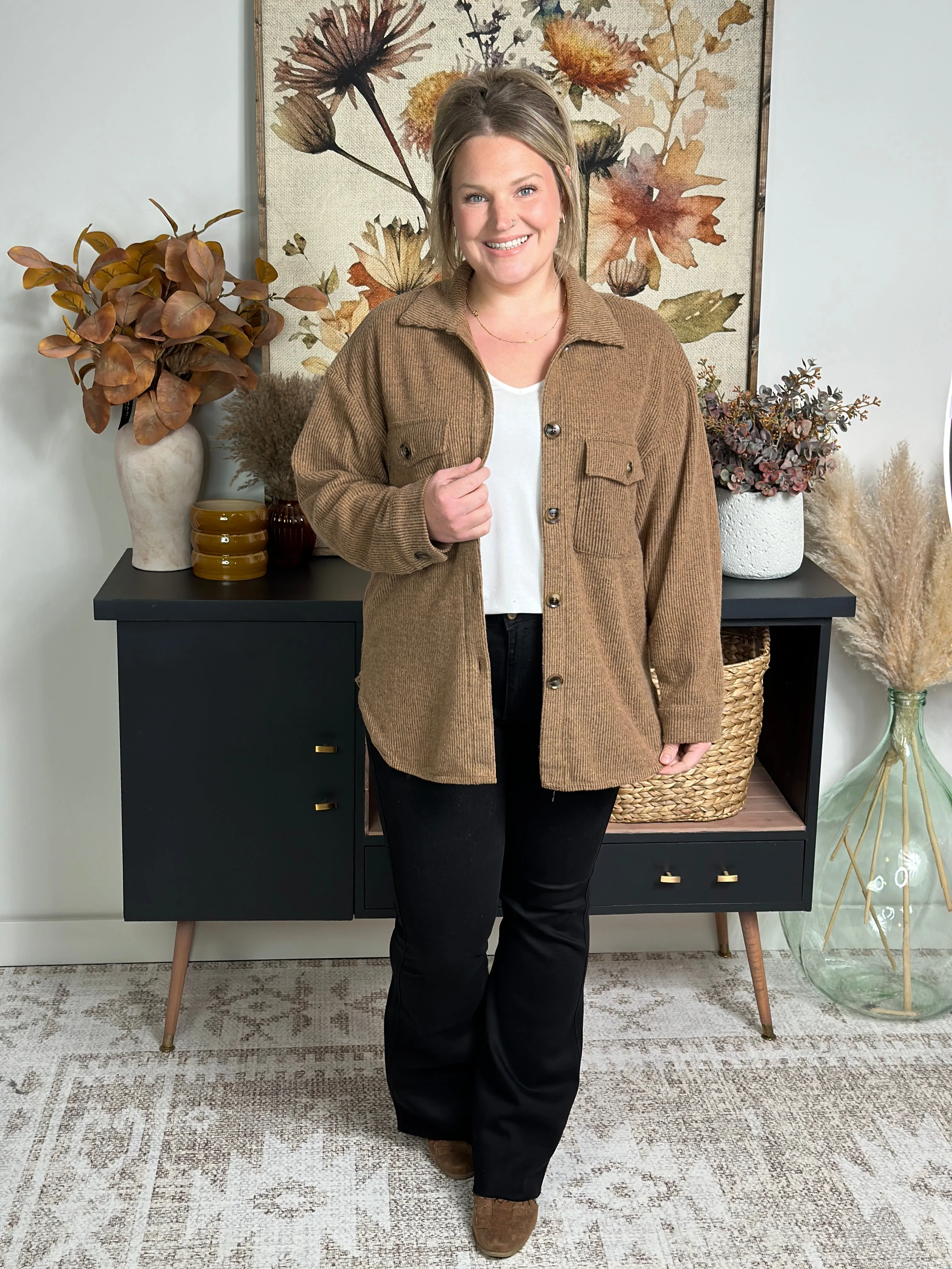 Lightweight Textured Shacket - Camel - (Small - 3X)