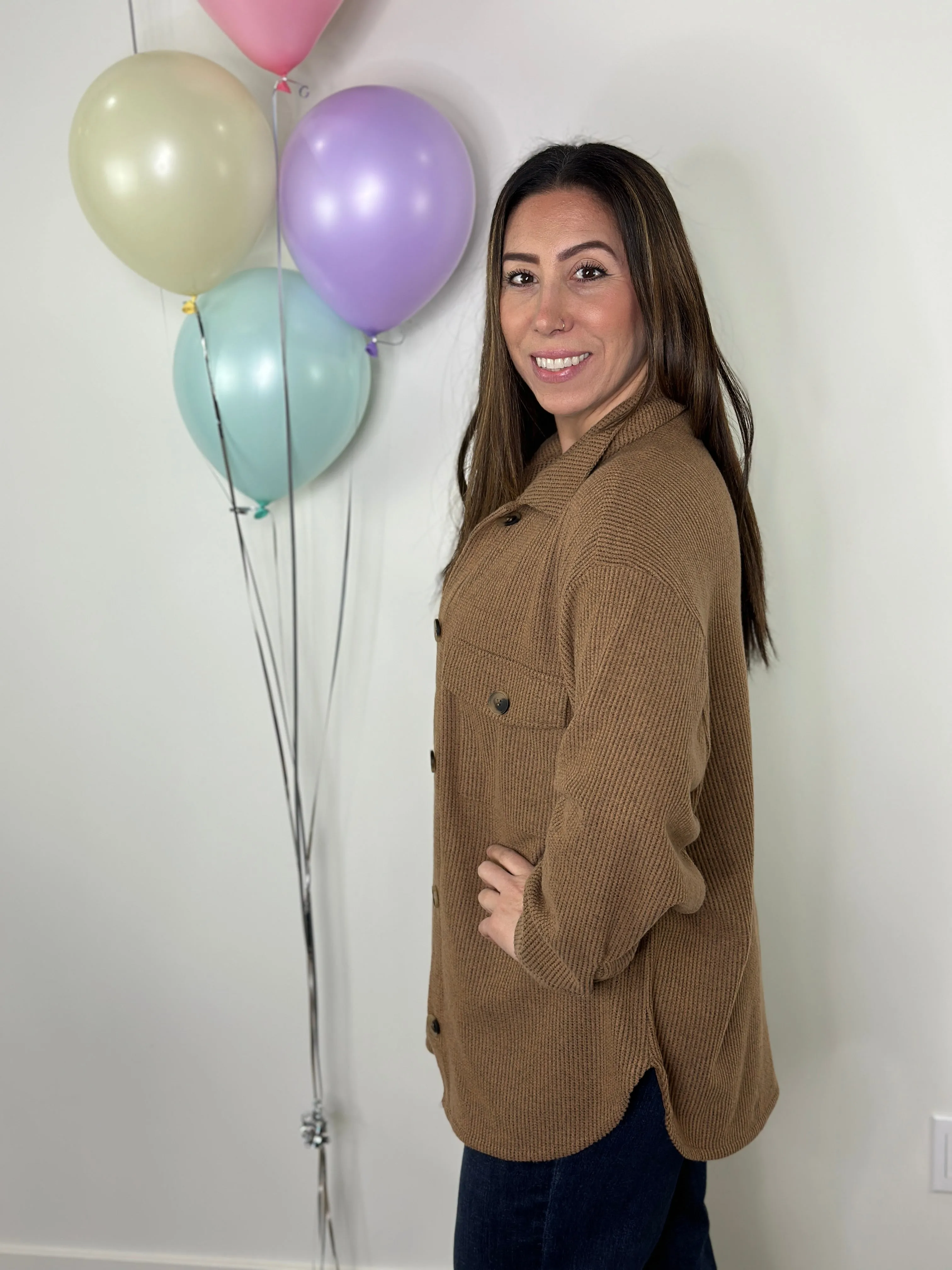 Lightweight Textured Shacket - Camel - (Small - 3X)