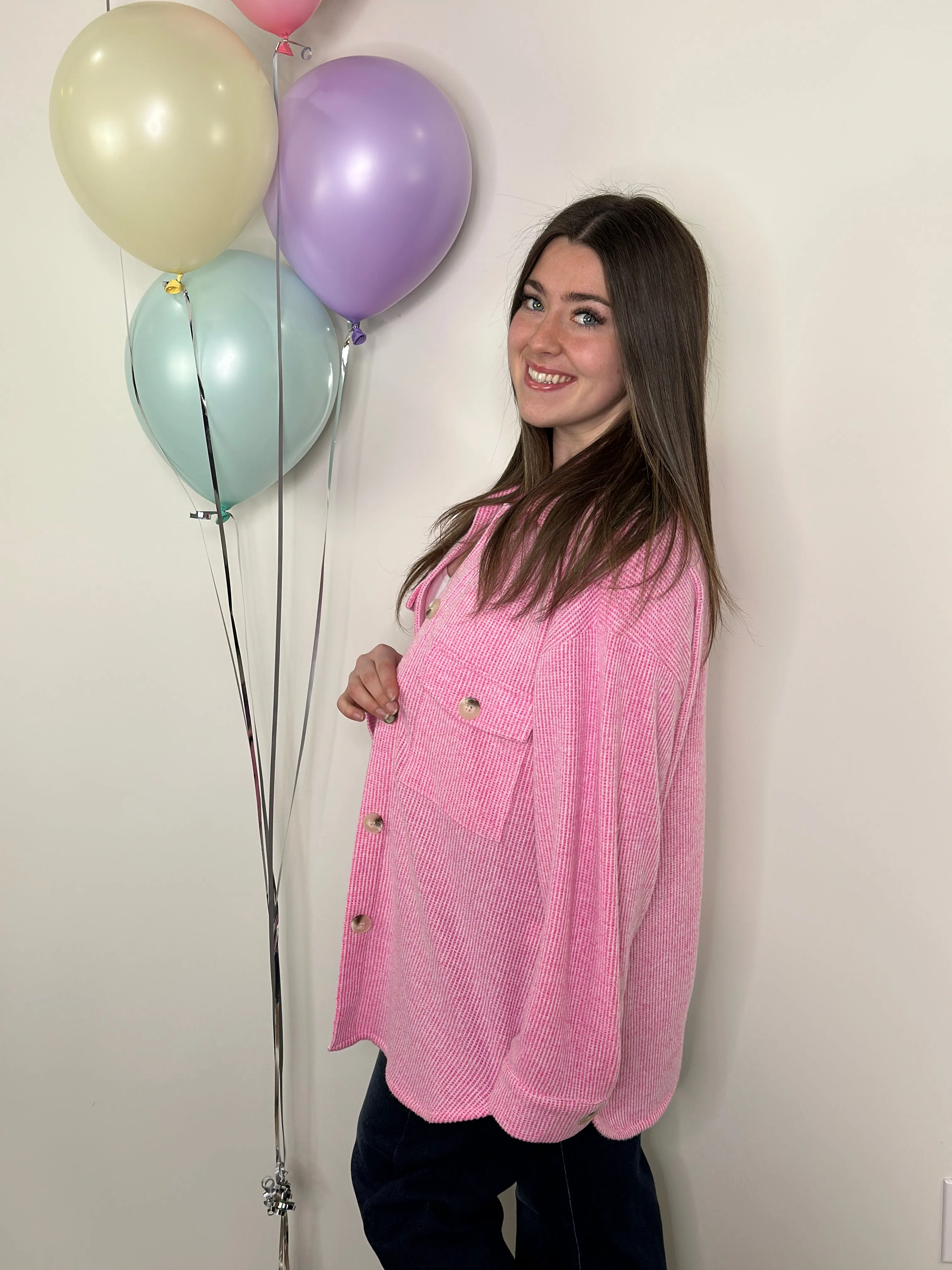 Lightweight Textured Shacket - Pink - (Small - 3X)