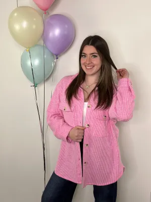 Lightweight Textured Shacket - Pink - (Small - 3X)