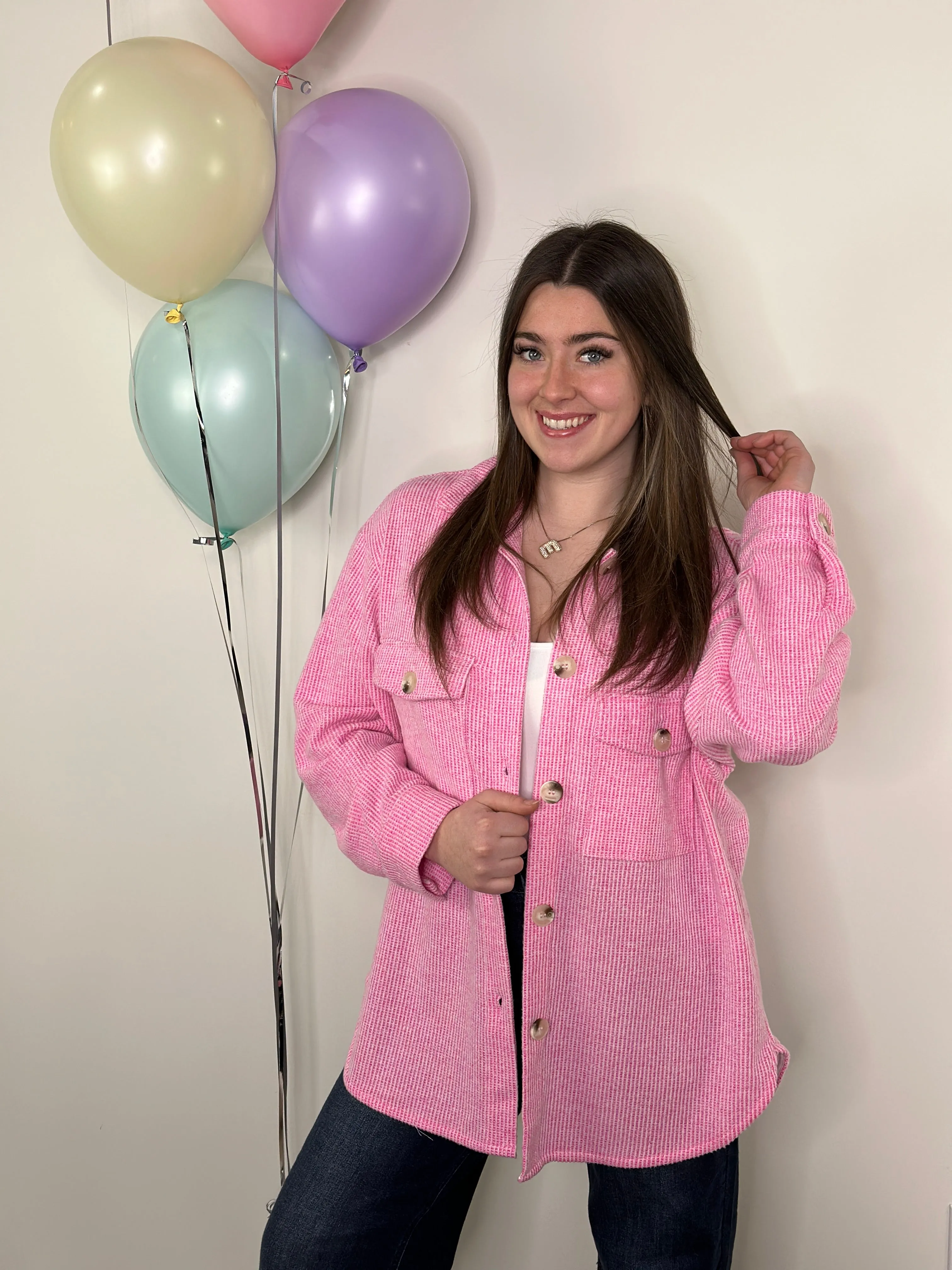 Lightweight Textured Shacket - Pink - (Small - 3X)
