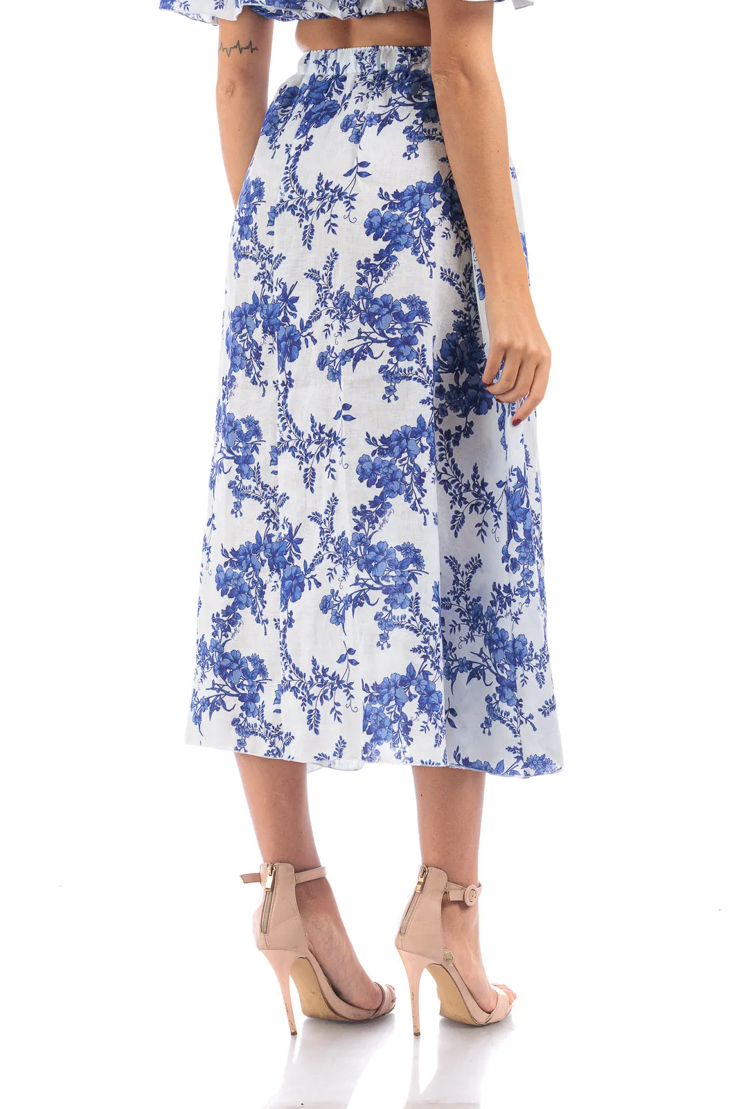 Linen Long Skirt - Blue