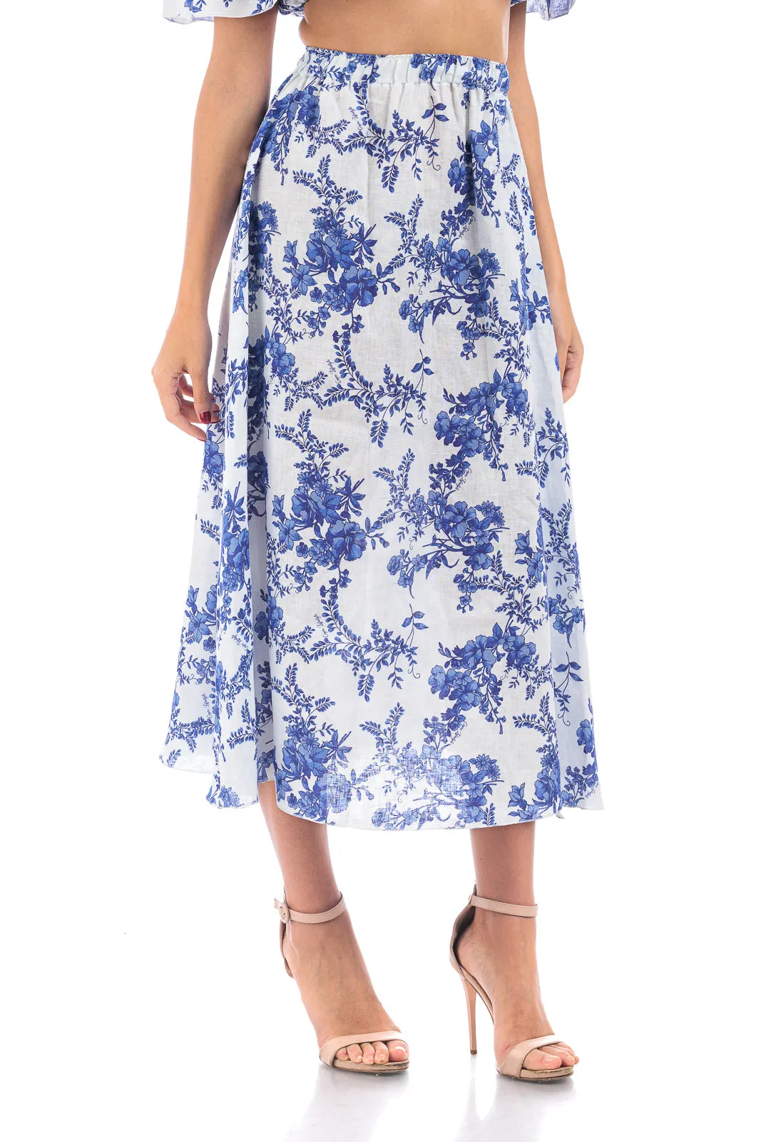 Linen Long Skirt - Blue