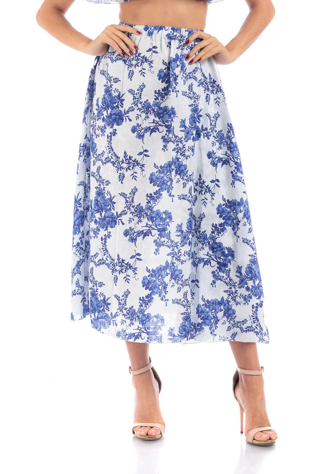 Linen Long Skirt - Blue