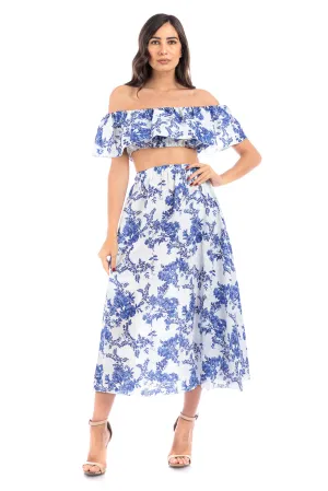 Linen Long Skirt - Blue