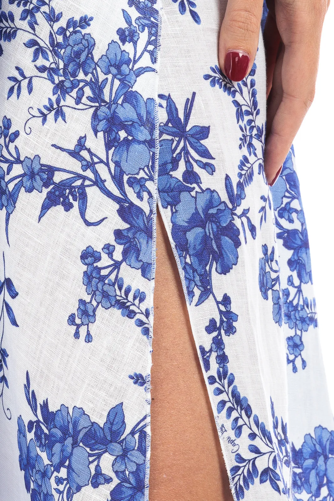 Linen Long Skirt - Blue