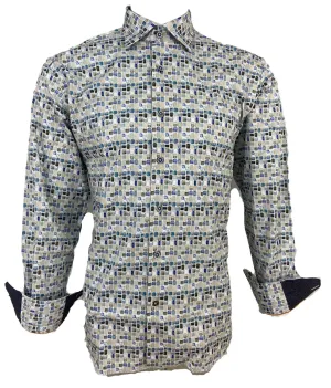 Luchiano Visconti Large Multi-Colored Squares Design Long Sleeve Shirt