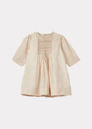 MARS BABY GIRL'S COTTON HAND-SMOCKED DRESS - TEA