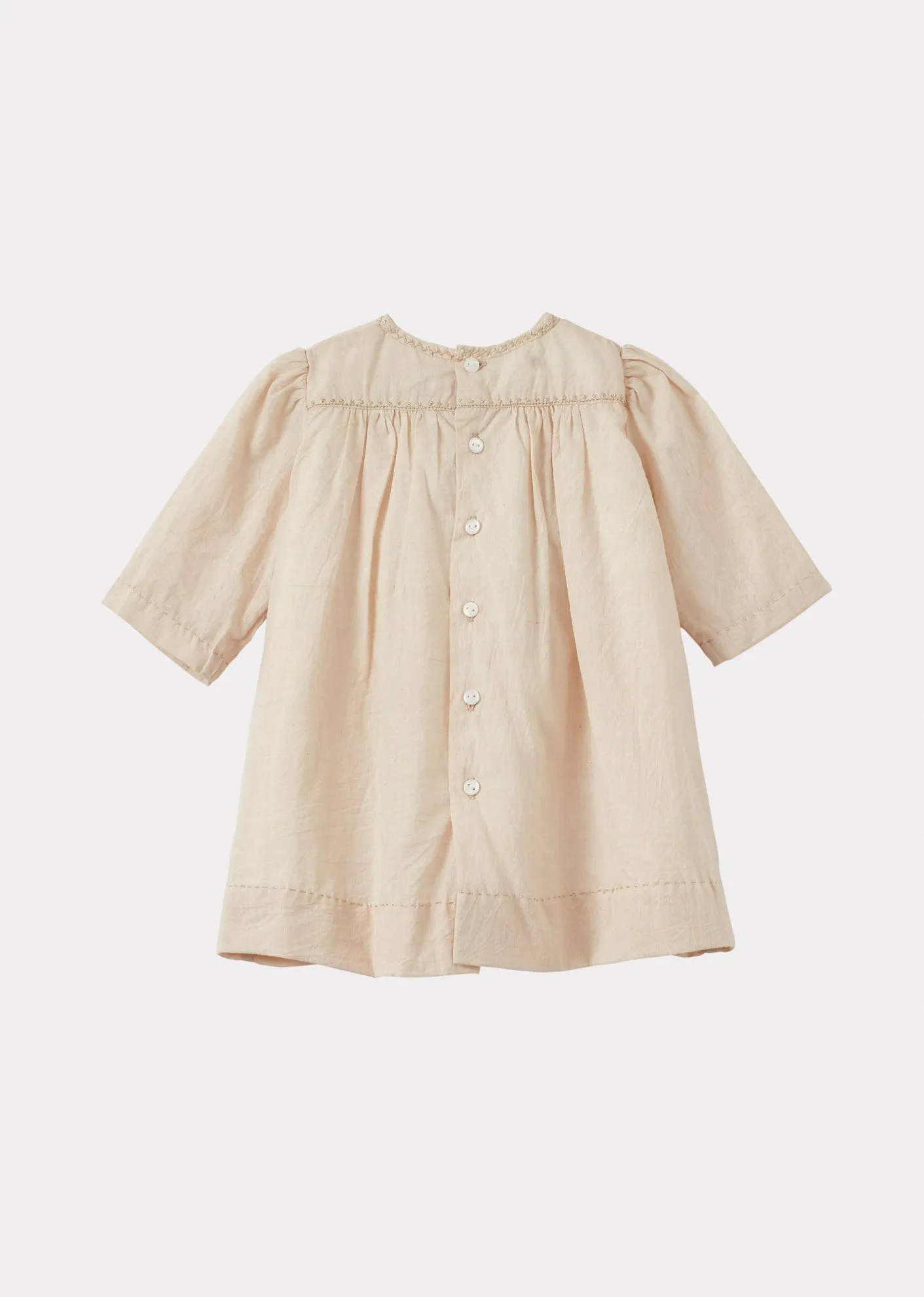 MARS BABY GIRL'S COTTON HAND-SMOCKED DRESS - TEA