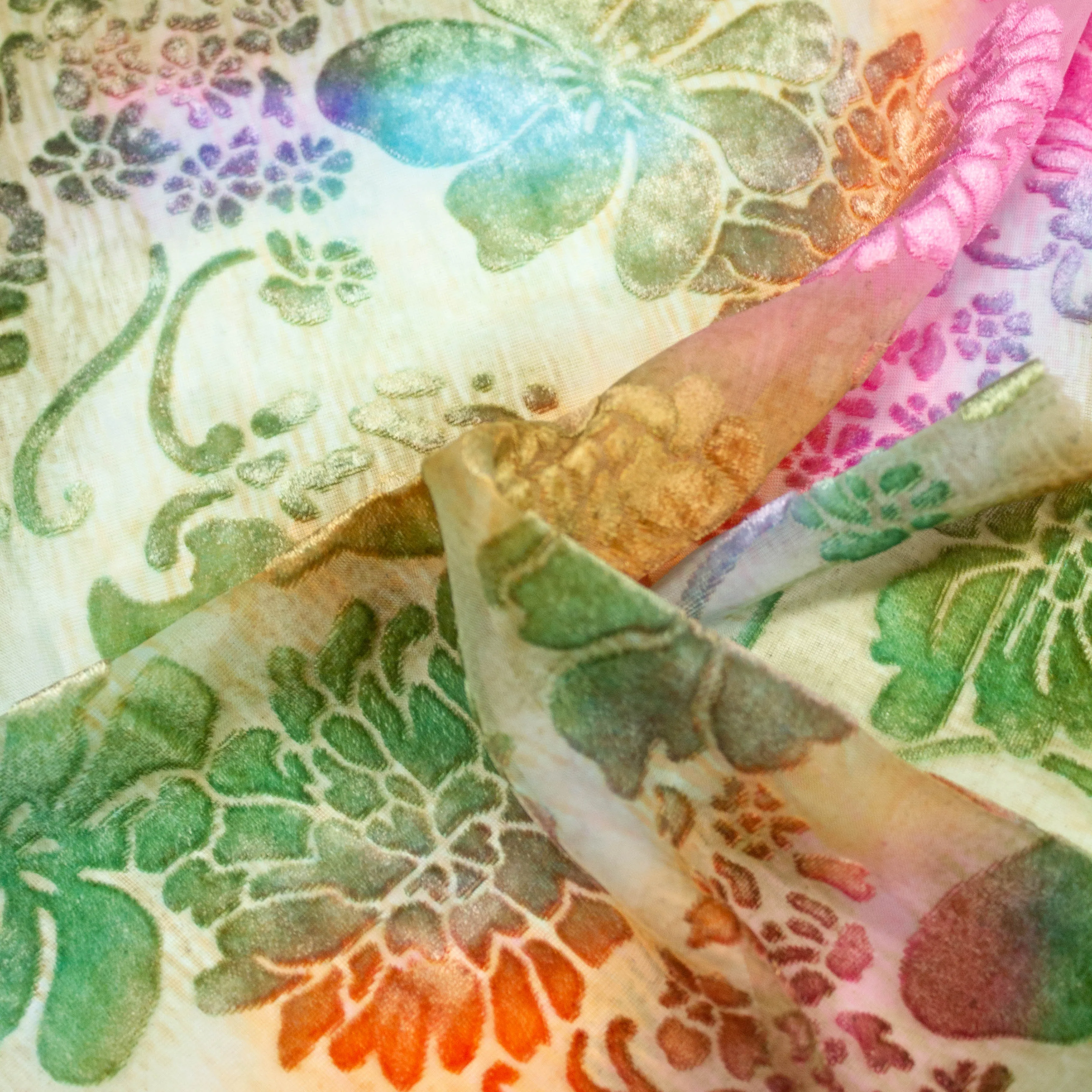 Marys Multicolour Flocked Floral Polyester Voile