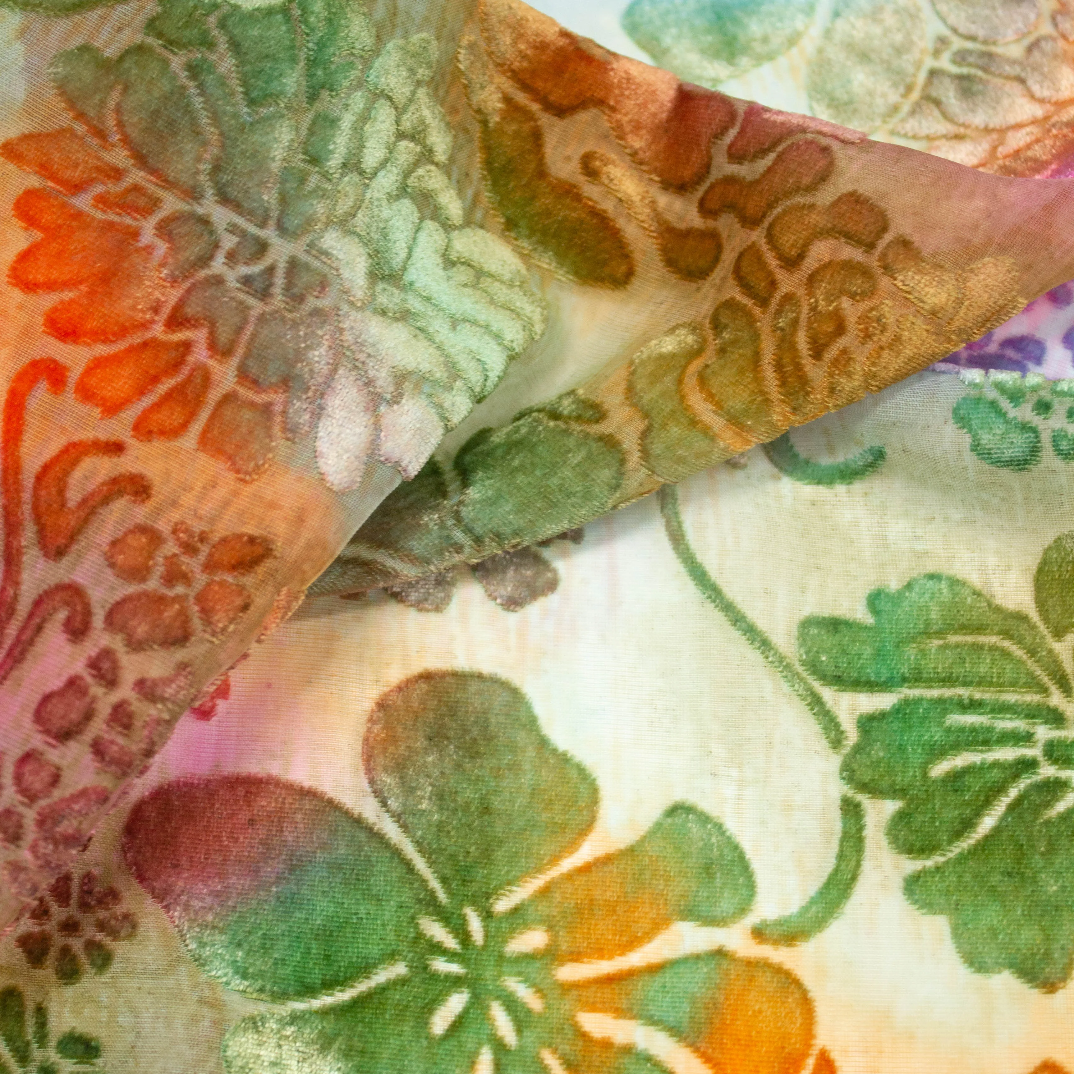 Marys Multicolour Flocked Floral Polyester Voile