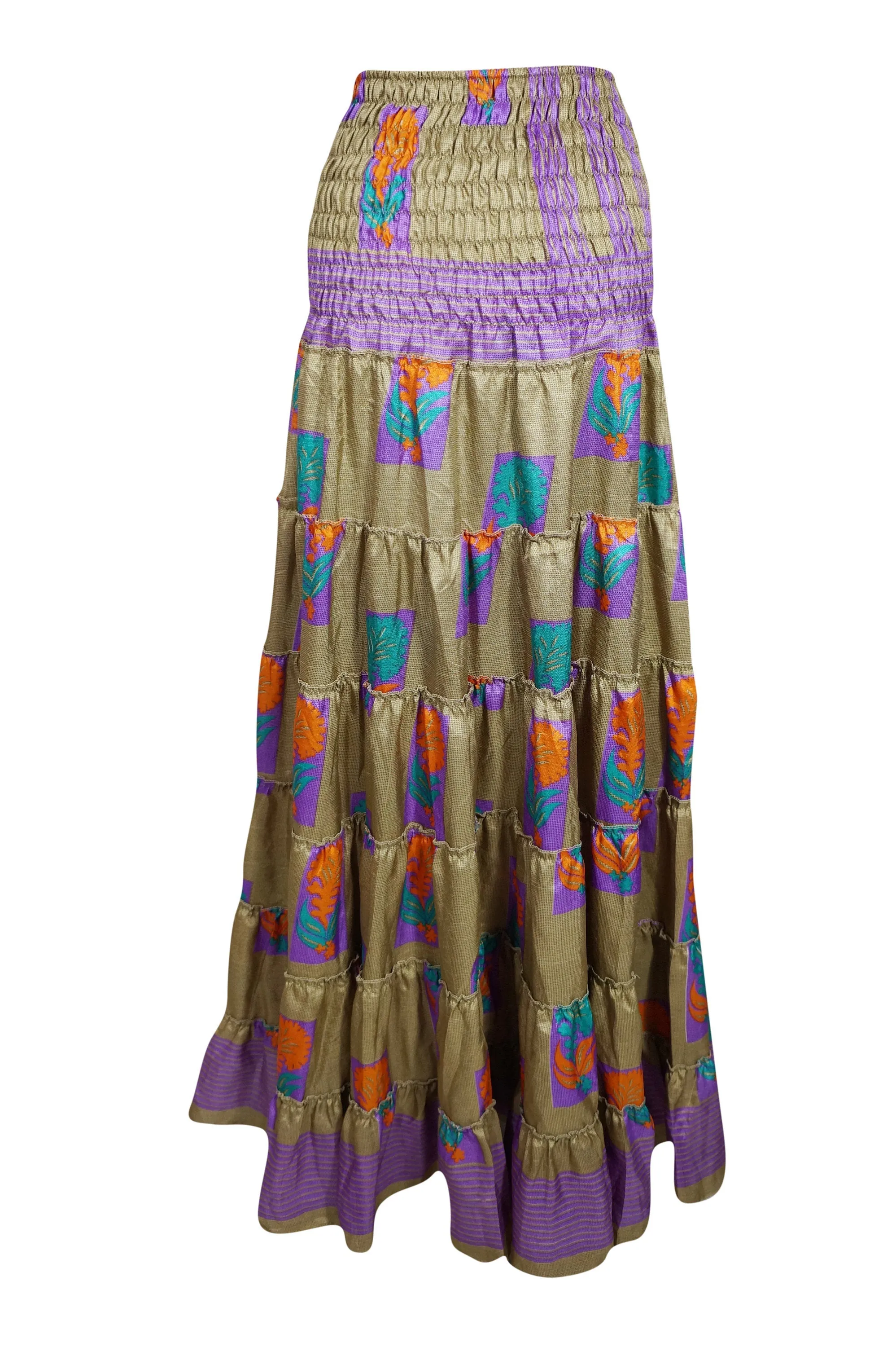 Maxi Skirt, Strapless Dresses Green Purple Floral Printed S/M