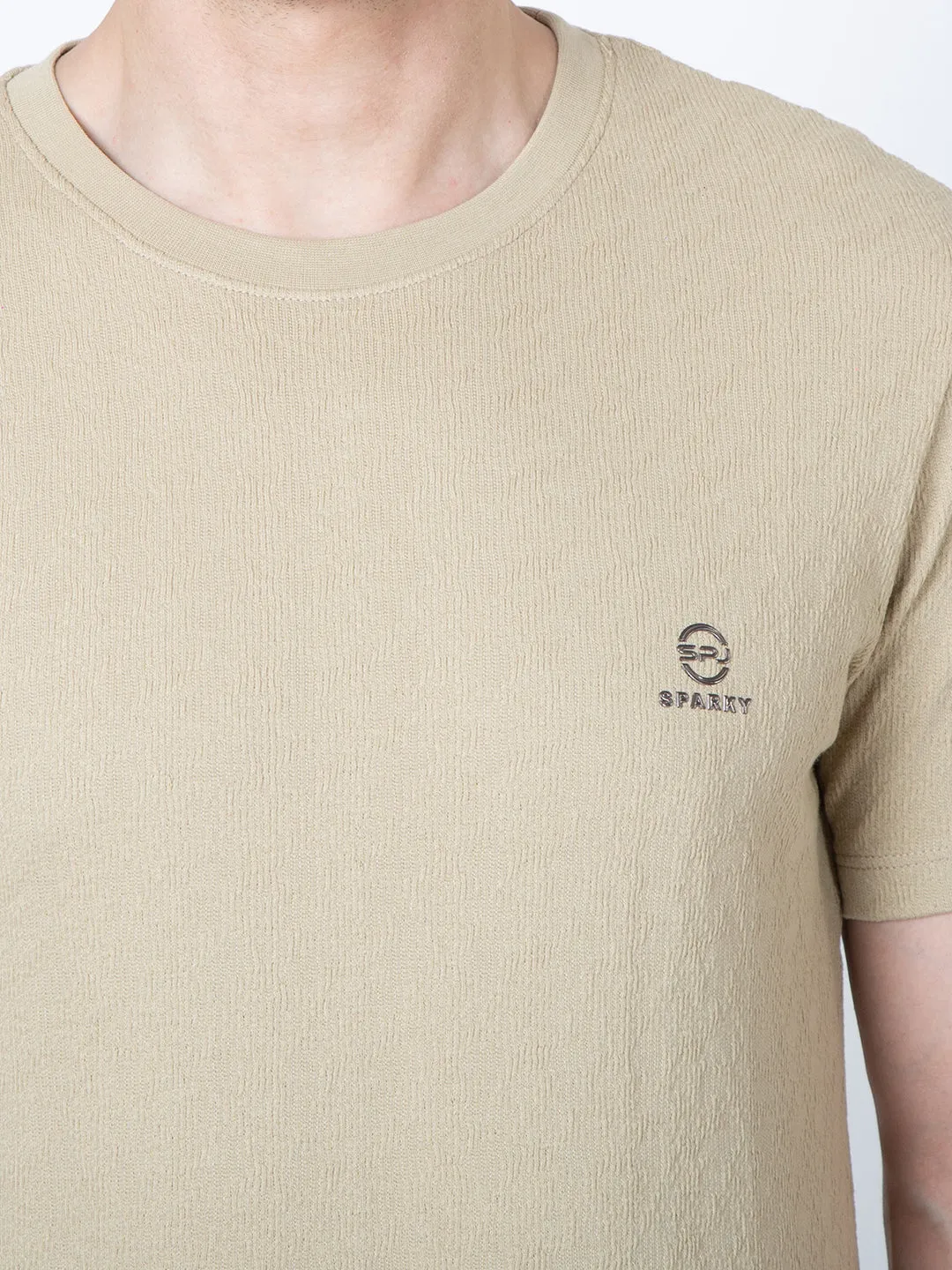 Men  Jaquard Khaki T-Shirt