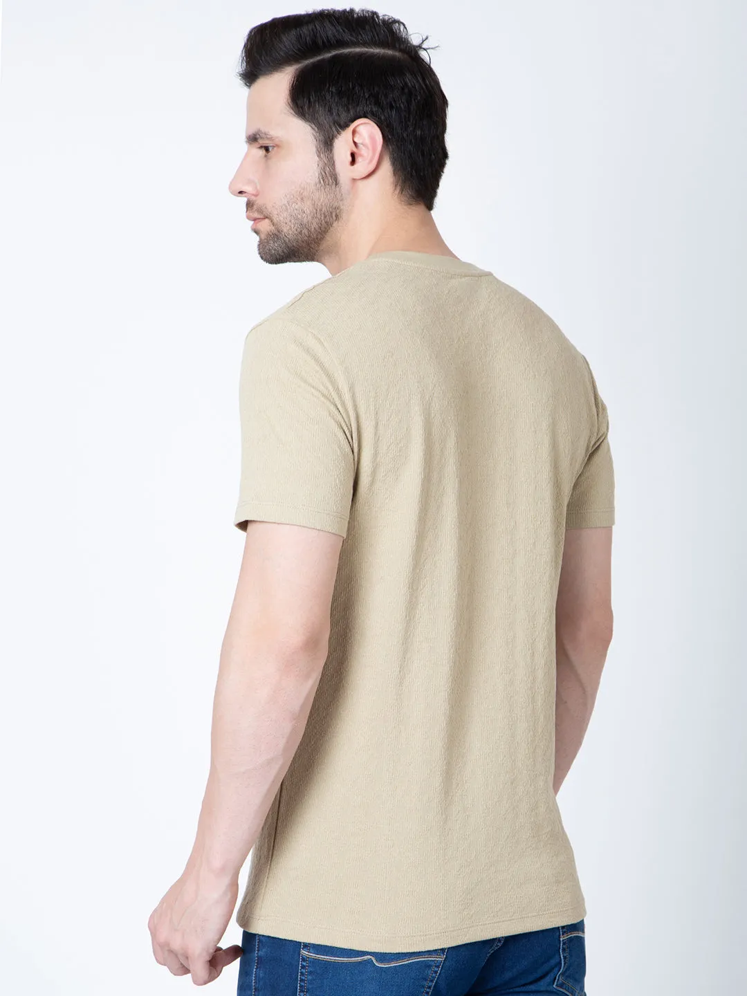 Men  Jaquard Khaki T-Shirt