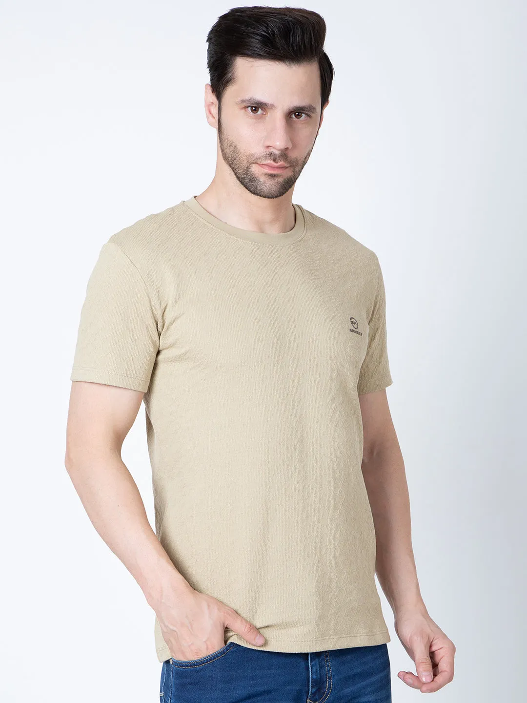 Men  Jaquard Khaki T-Shirt