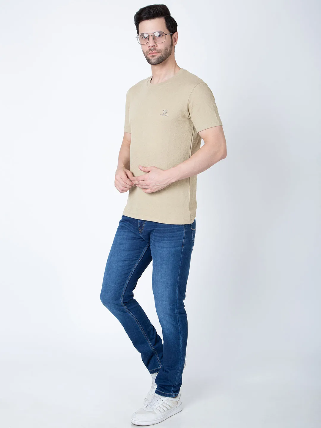 Men  Jaquard Khaki T-Shirt