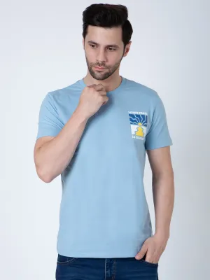 Men Round Neck Sky Blue T-Shirt