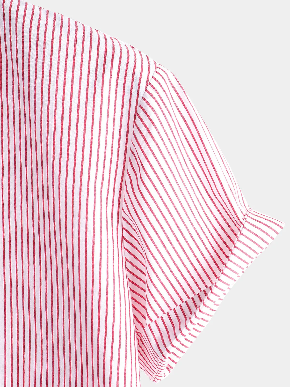 Men's Breathable Cotton Stand Collar Short Sleeve Striped Classic Shirts