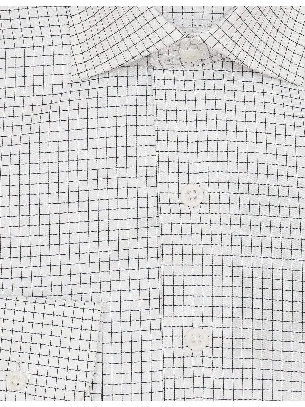 Men's Cotton Black & White Plaid Contemporary Fit Spread Collar Wrinkle Free Dress Shirt