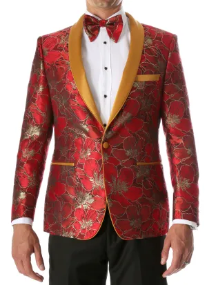 Men's Hugo Red Floral Modern Fit Shawl Collar Tuxedo Blazer
