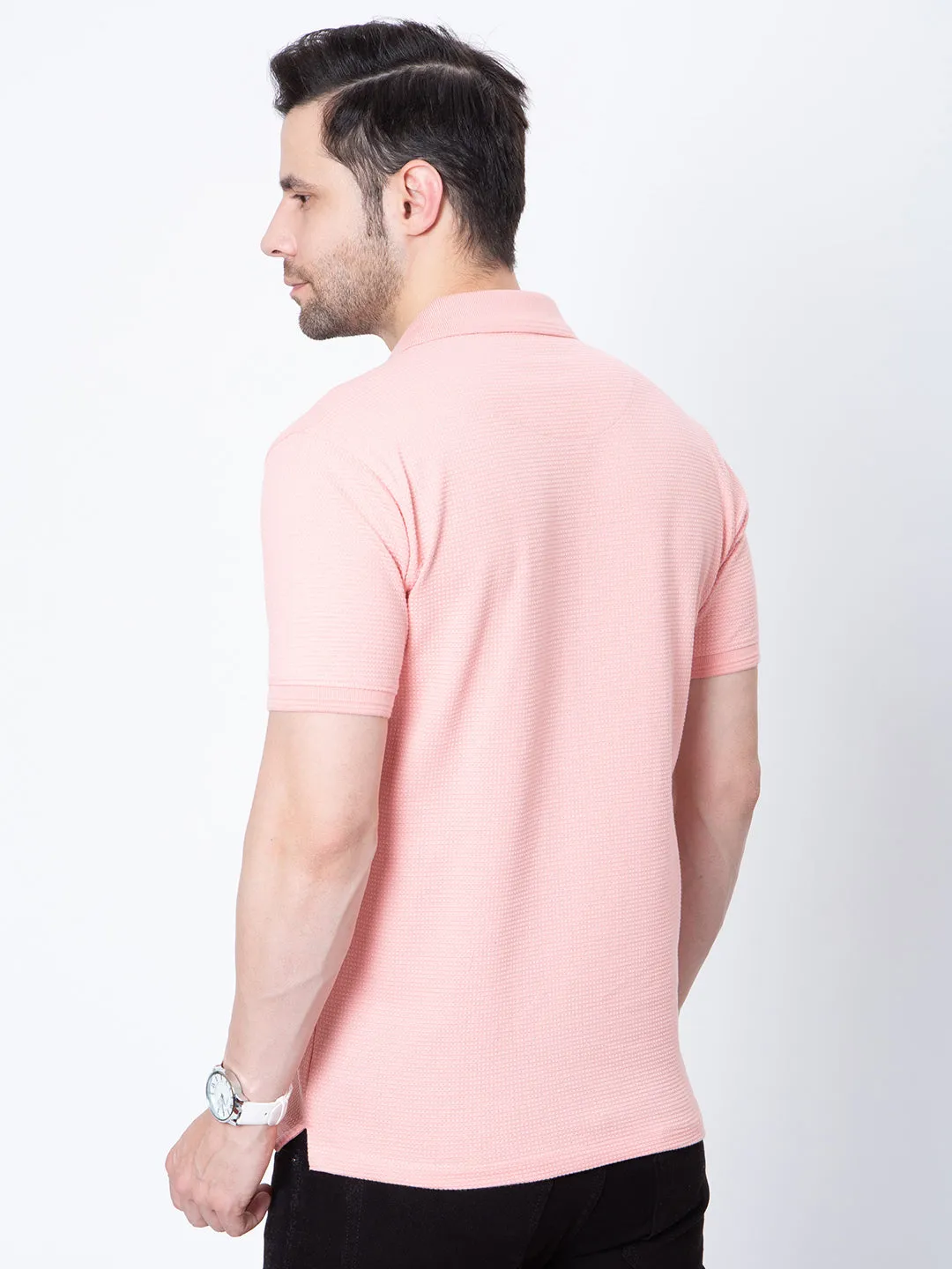 Mens Jaquard Solid Color Polo Neck Tshirt