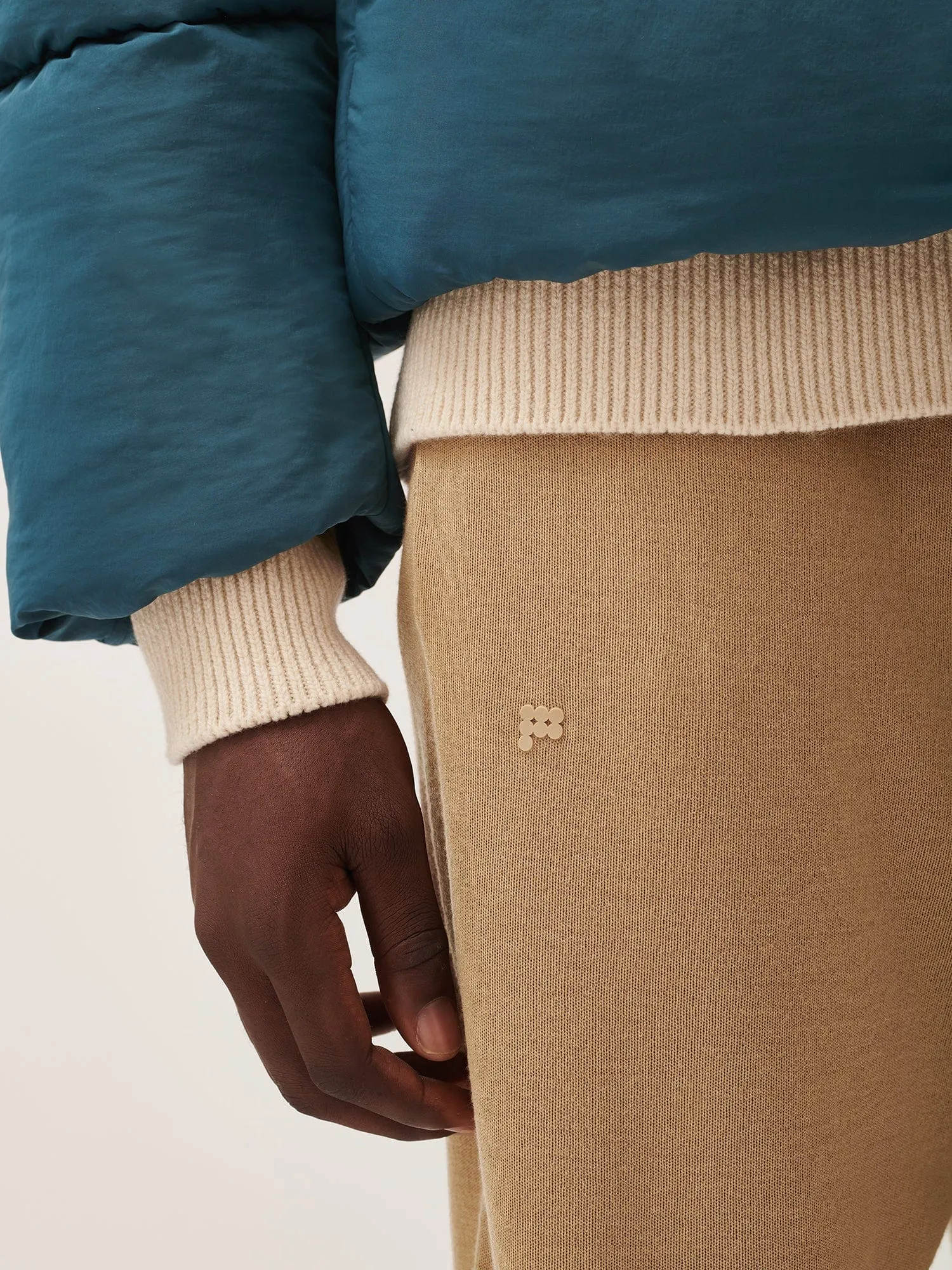 Mens Regenerative Merino Wool Track Pants—camel