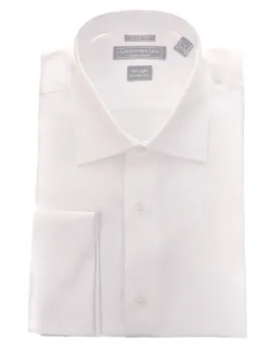 Men's Slim Fit White Textured Spread Collar French Cuff Cotton Dress Shirt