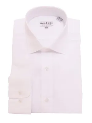 Mens Slim Fit White Tonal Basketweave Spread Collar Cotton Dress Shirt