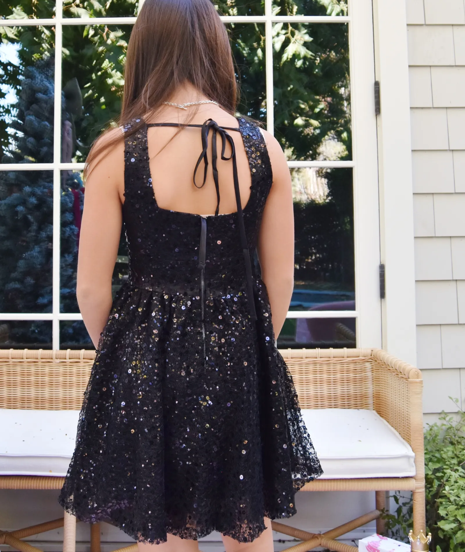 Miss Behave Girls Harper Square Neck Tulle Sequin Dress