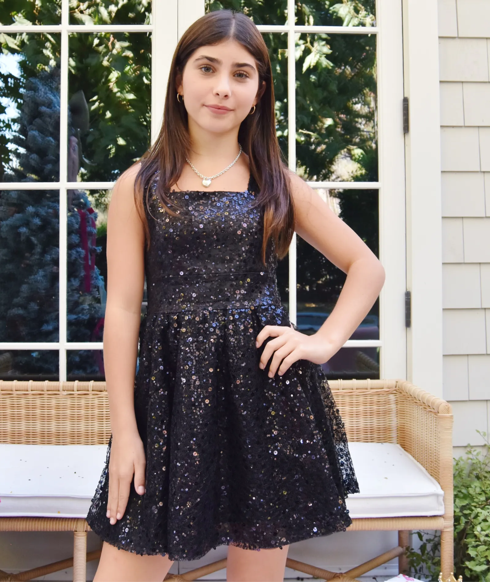 Miss Behave Girls Harper Square Neck Tulle Sequin Dress